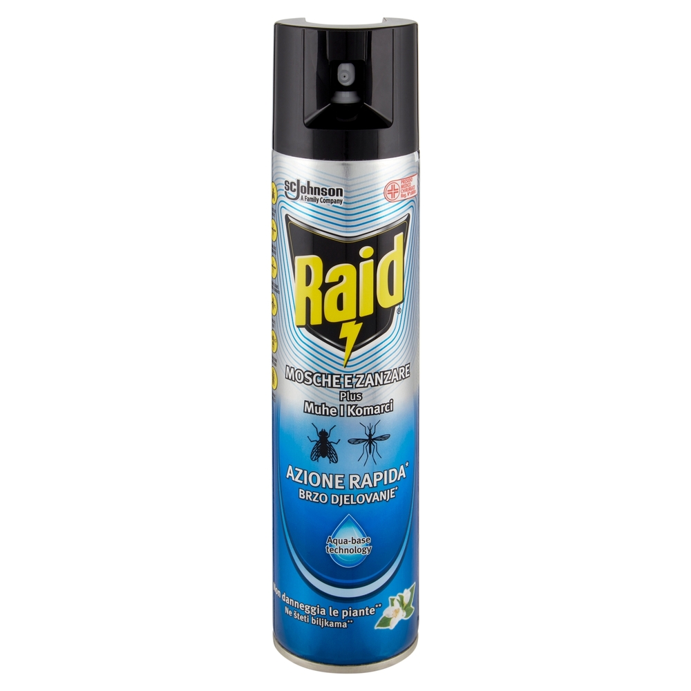 Raid Mosche e Zanzare Spray Aqua Base Insetticida, Antizanzare e Antimosche,  Azione Rapida, 400 ml